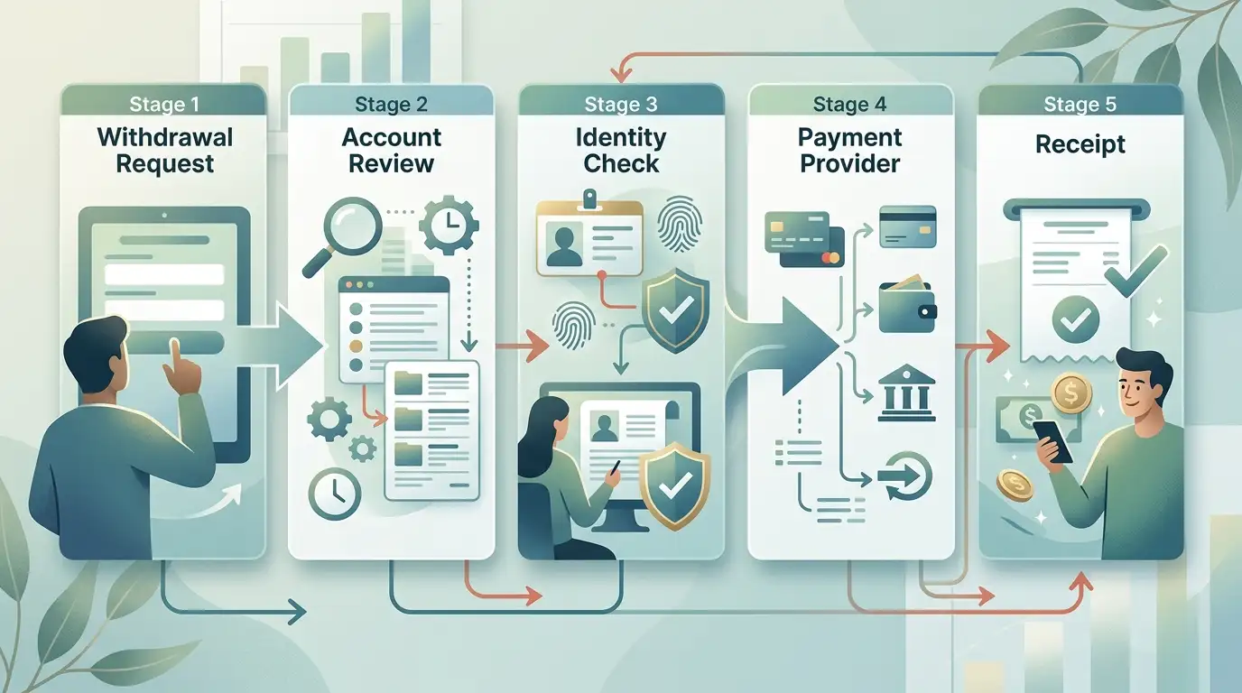 Conceptual withdrawal workflow from request through review and payment provider